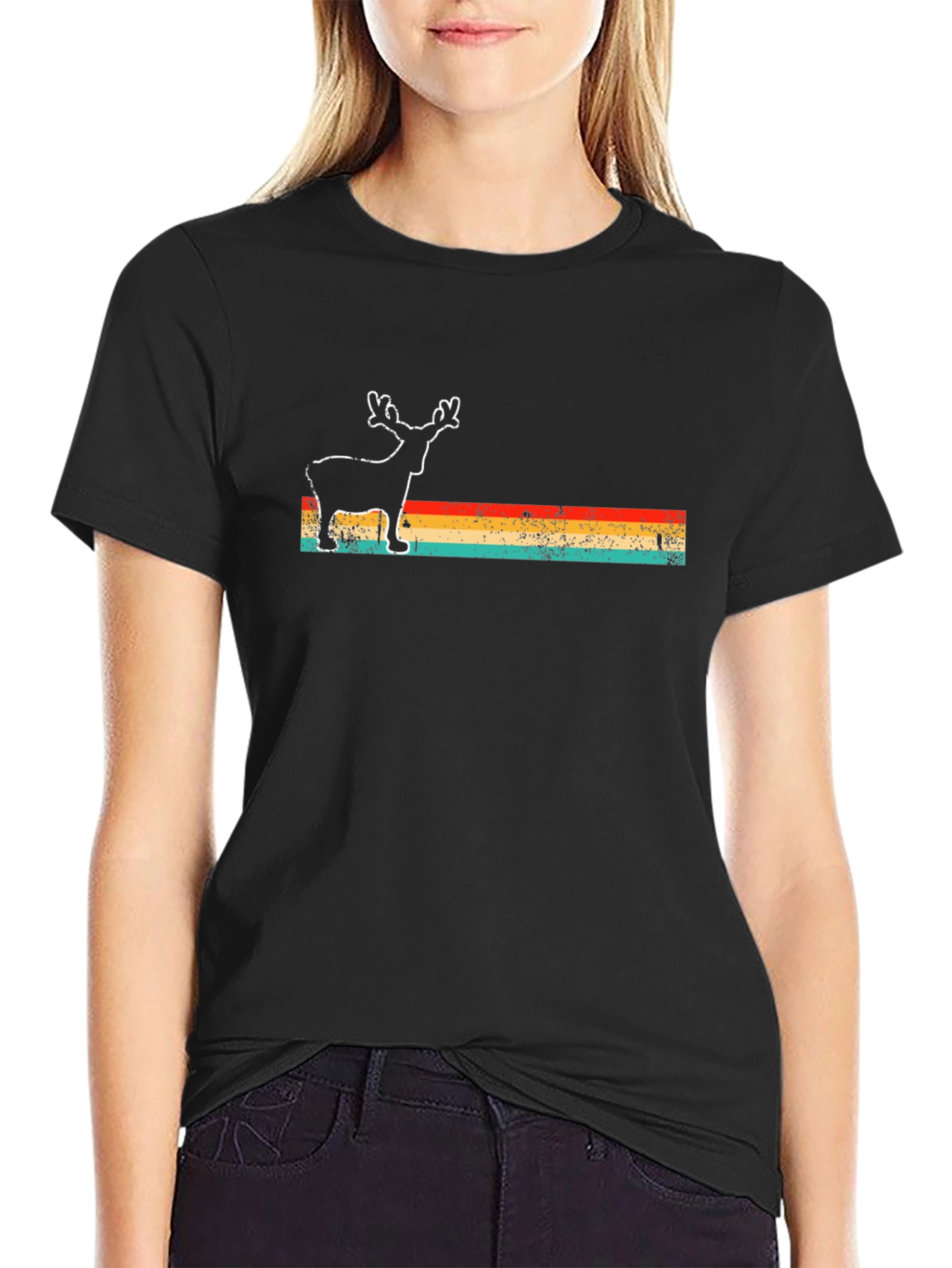 Retro Reindeer Graphic Tee - Black T-Shirt