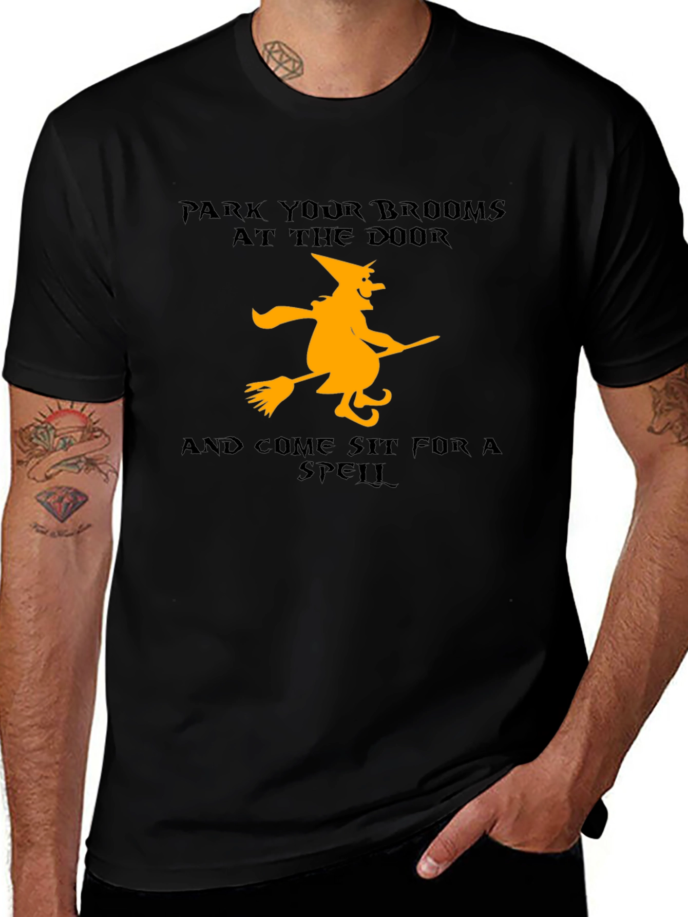 Halloween Witch Broom T-Shirt - Sit For A Spell