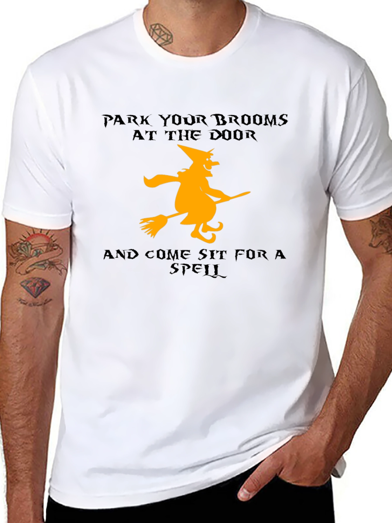 Halloween Witch Broom T-Shirt - Sit For A Spell