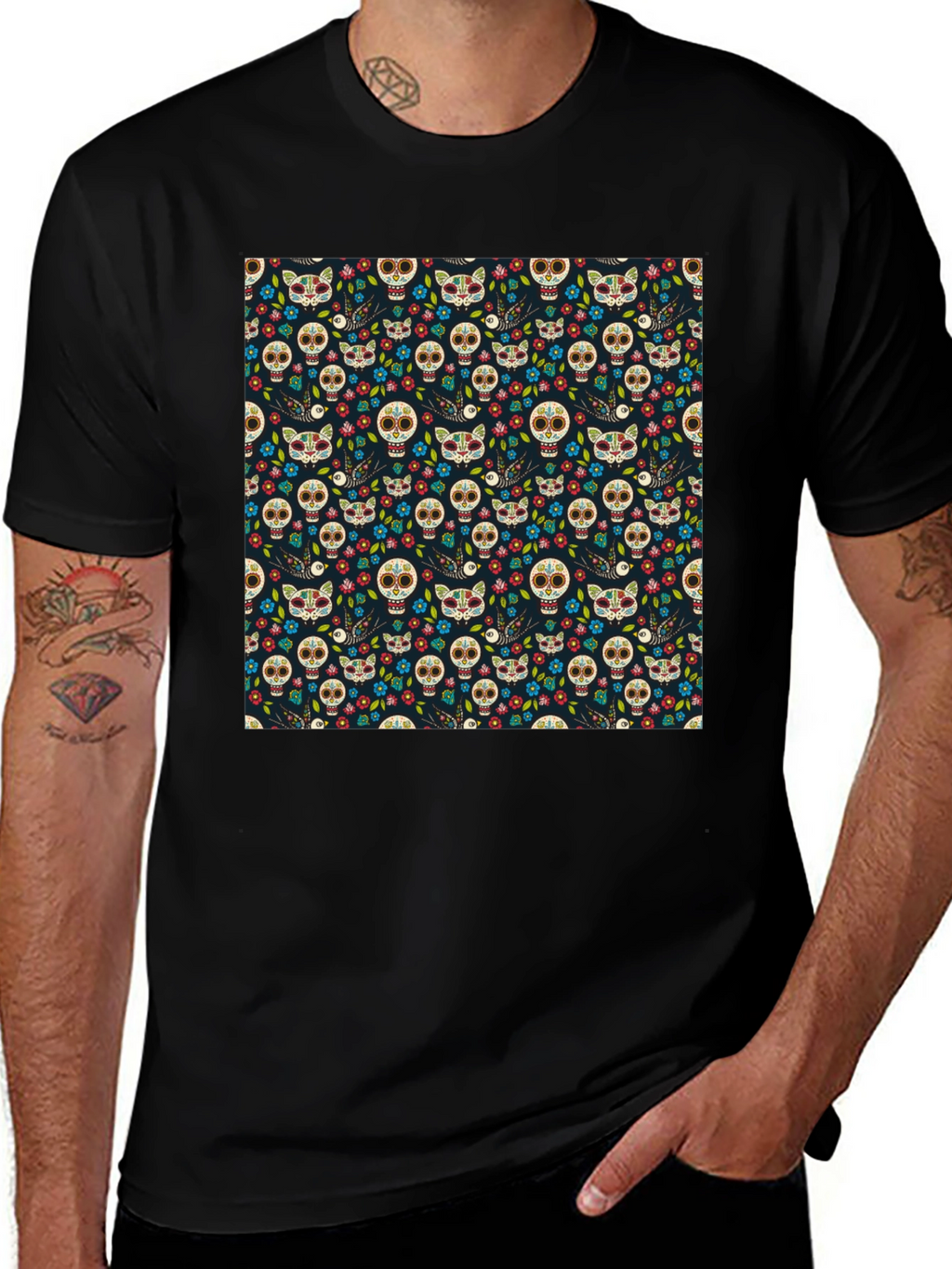 Day of the Dead Skull & Cat Tee