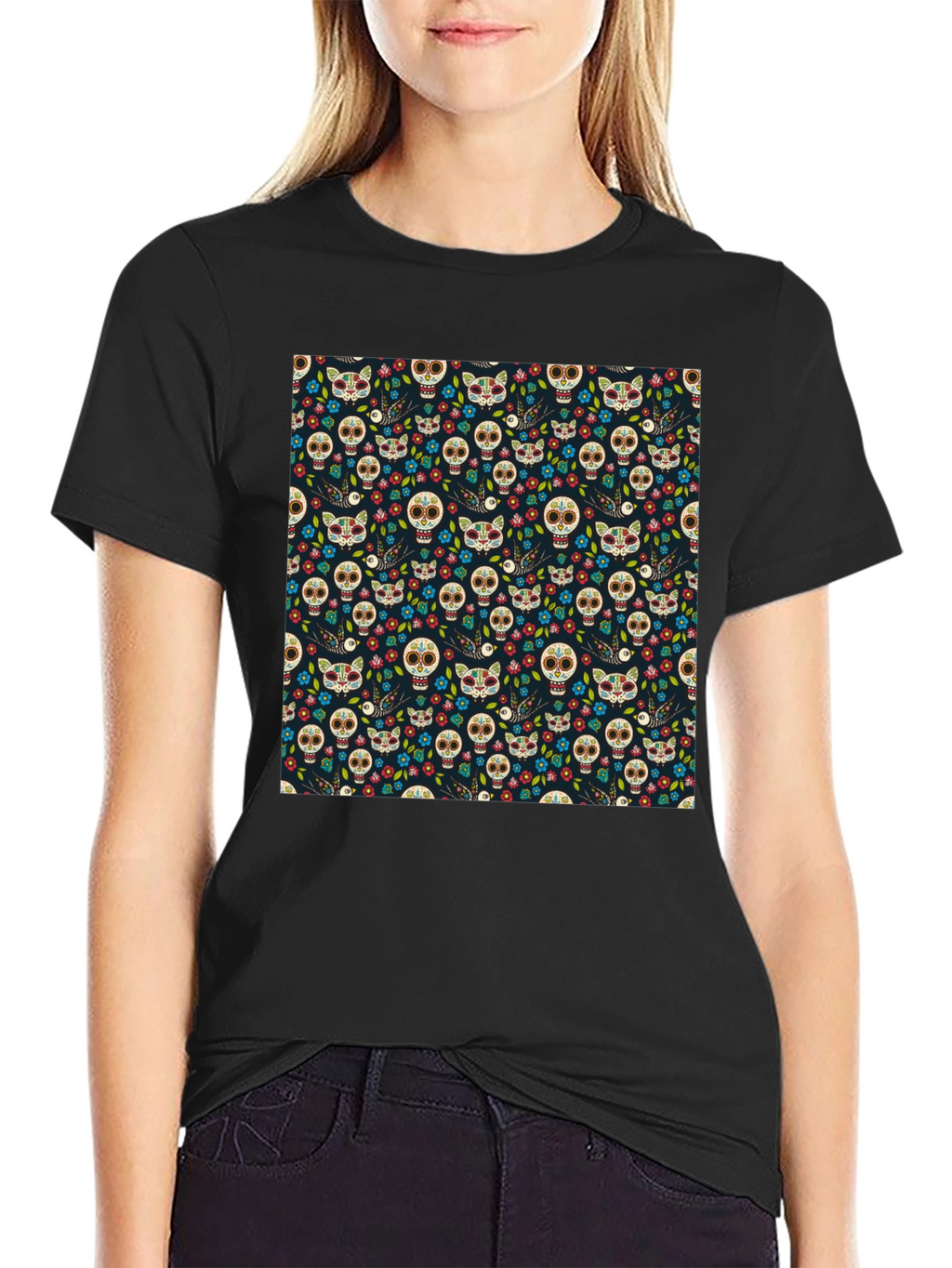 Day of the Dead Skull & Cat Tee