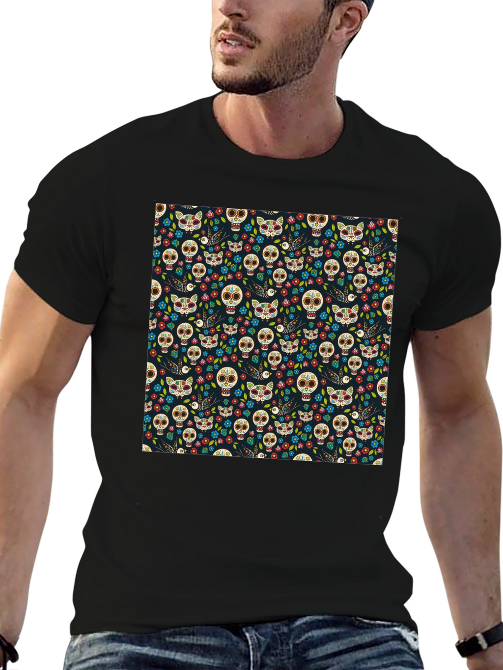 Day of the Dead Skull & Cat Tee