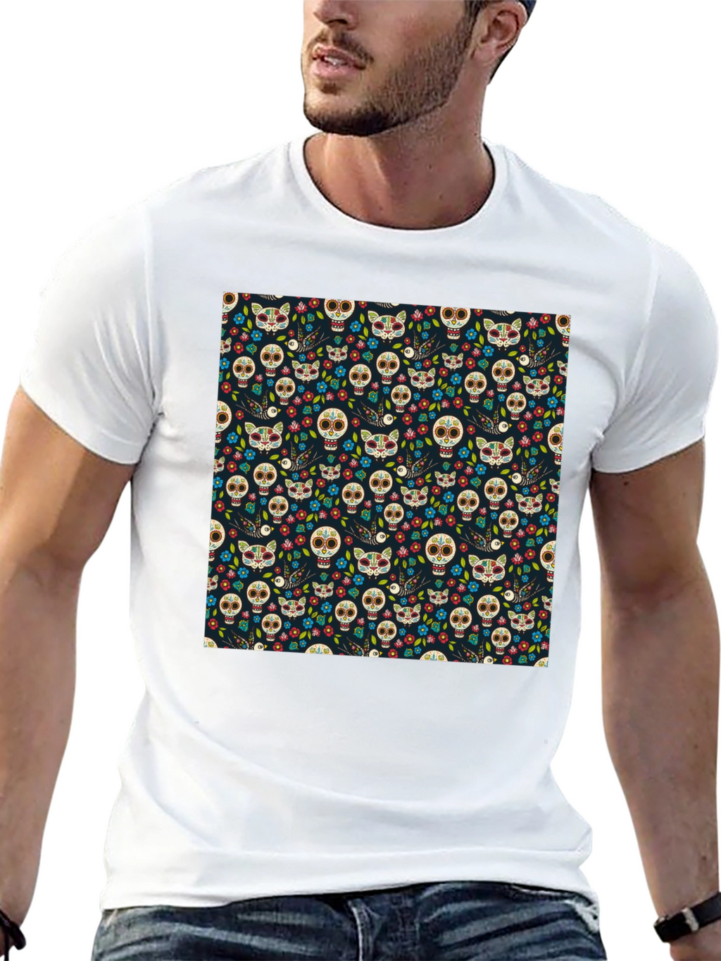 Day of the Dead Skull & Cat Tee