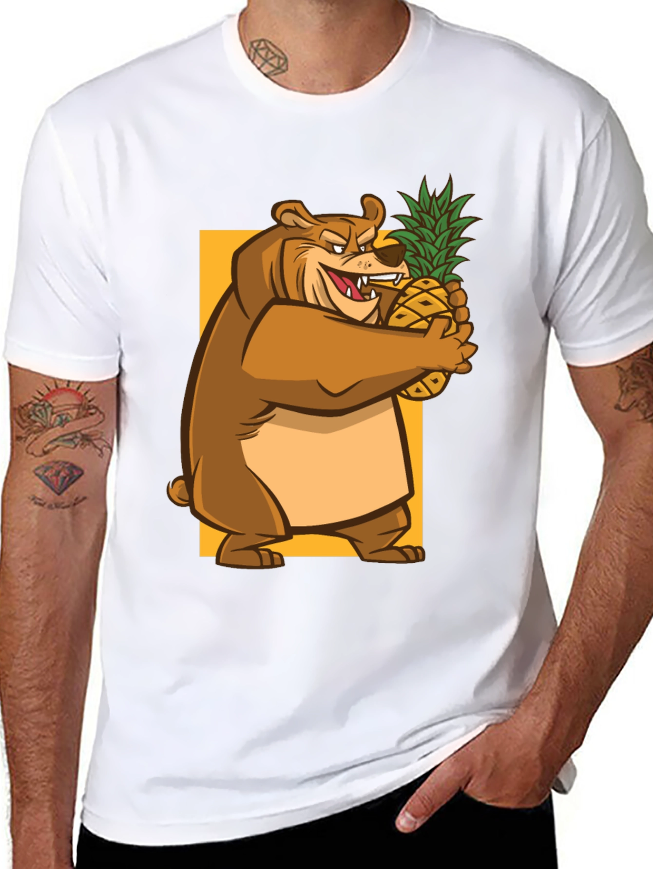 Bear Hugging Pineapple Graphic T-Shirt