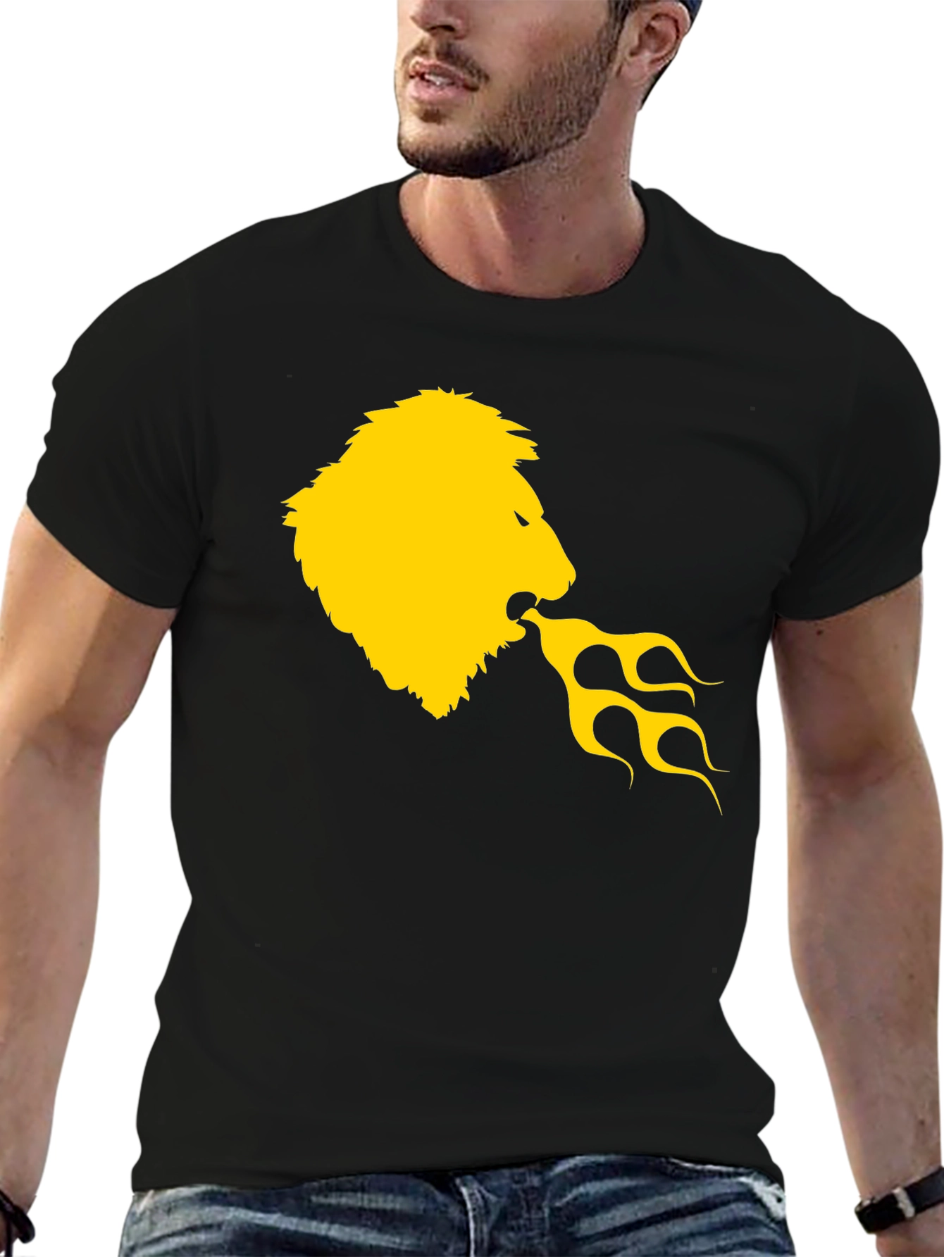 Lion Fire Breath Graphic Tee - Black