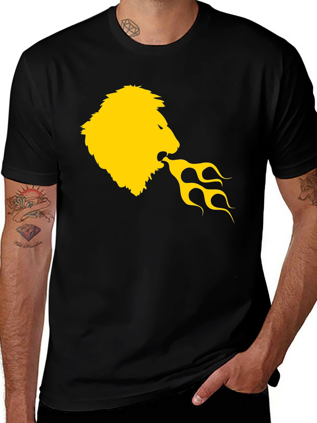Lion Fire Breath Graphic Tee - Black
