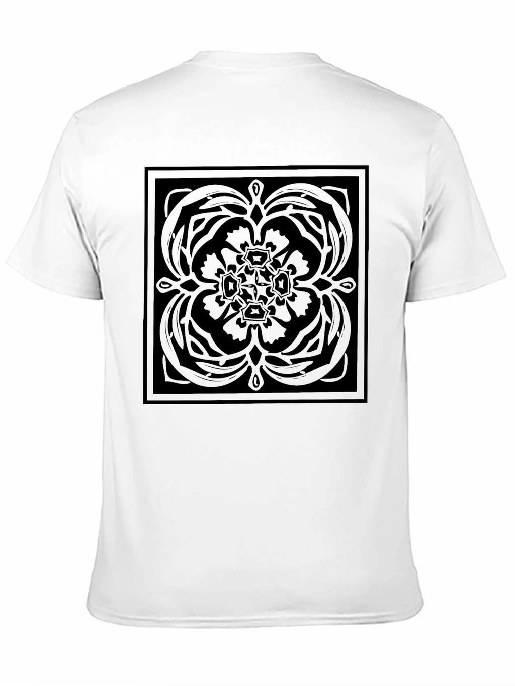 Stylish Black Graphic Tee - Square Floral Pattern