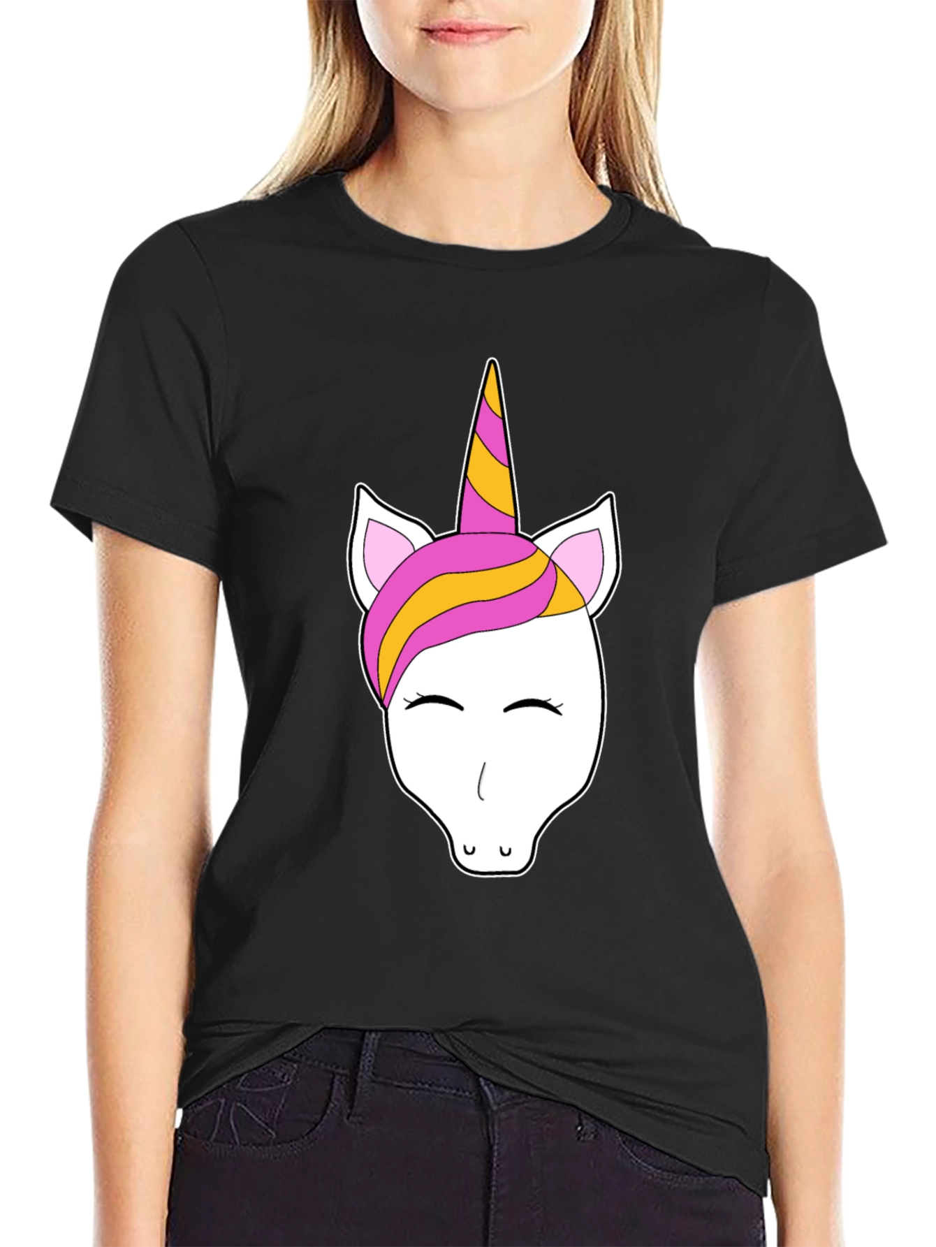 Unicorn Graphic Tee - Black Cotton Casual T-Shirt