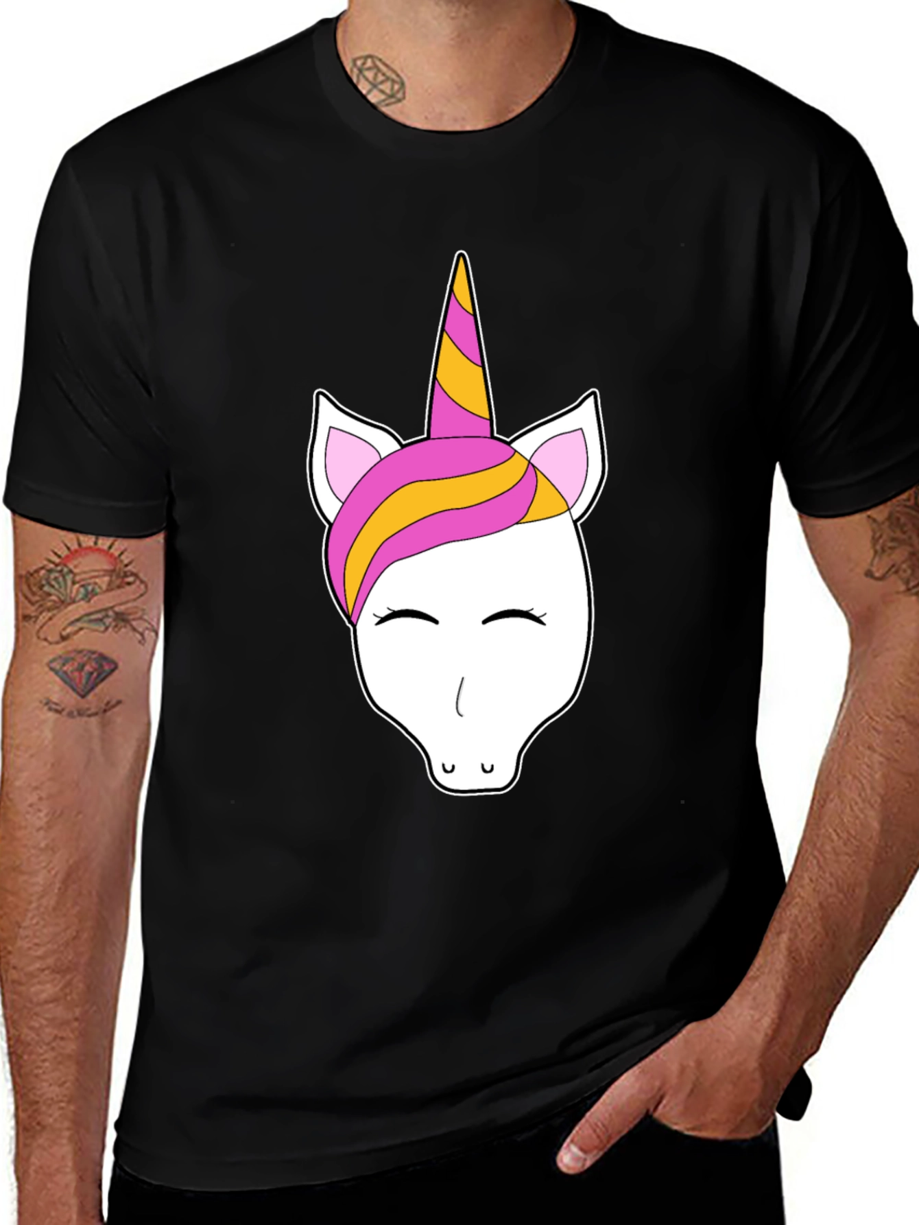 Unicorn Graphic Tee - Black Cotton Casual T-Shirt