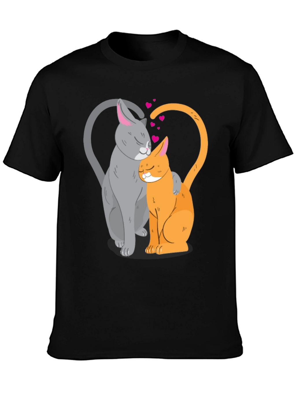 Cute Cats in Love Graphic T-Shirt - Black