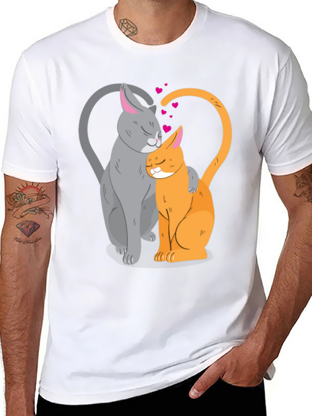 Cute Cats in Love Graphic T-Shirt - Black