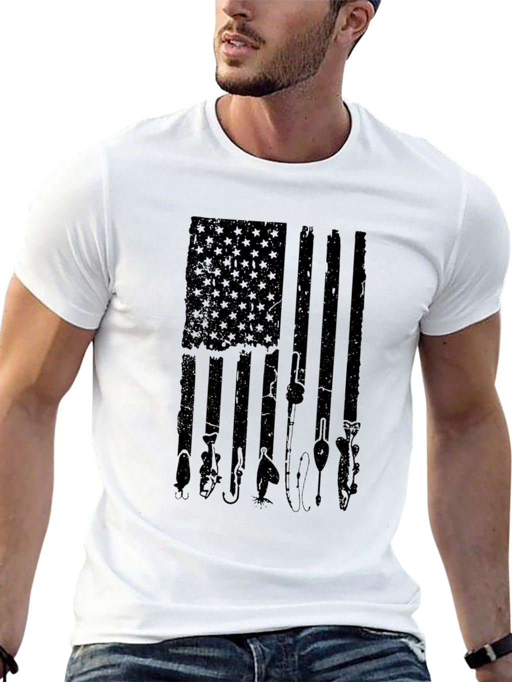 Fishing American Flag Graphic T-Shirt