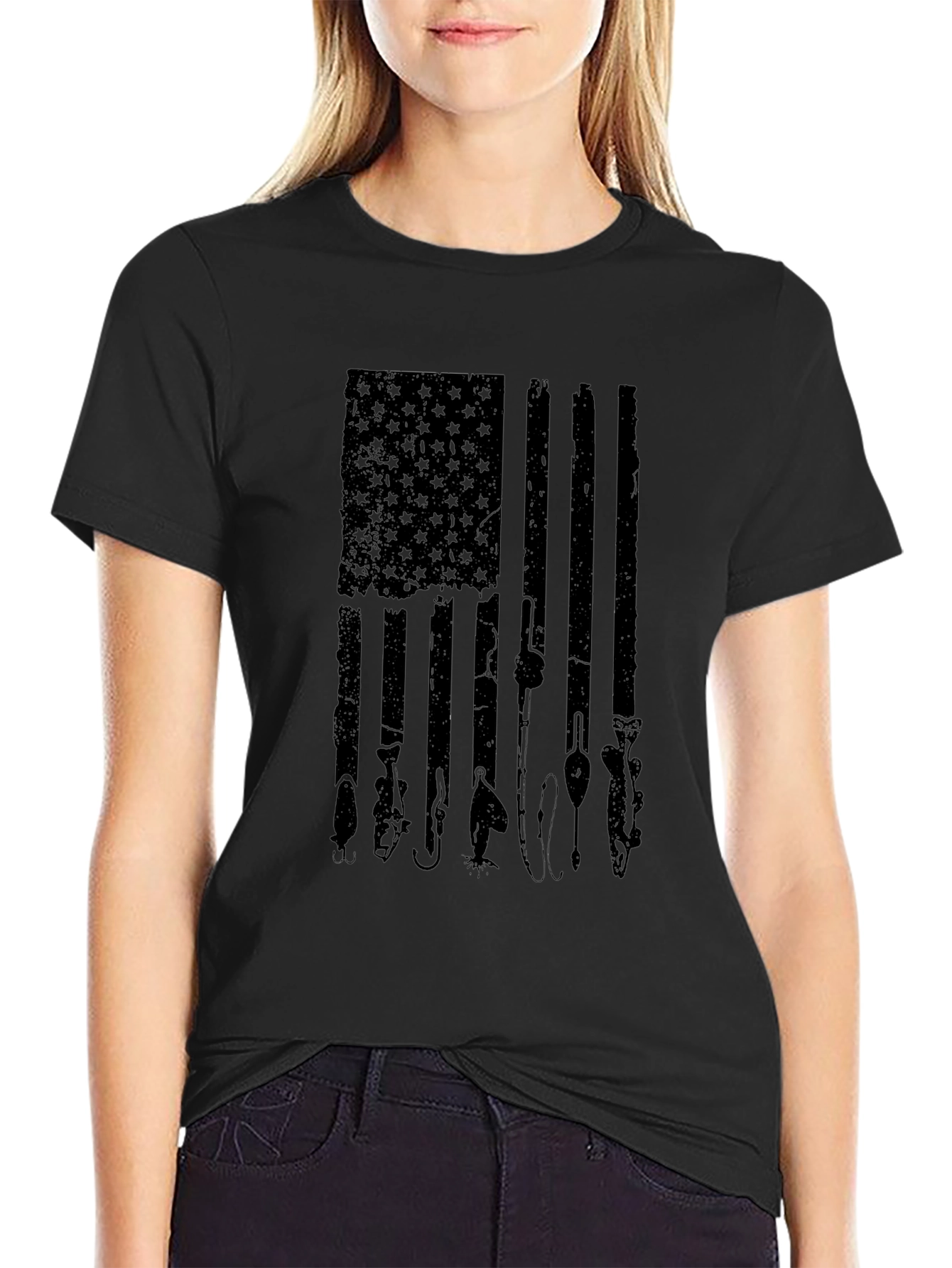 Fishing American Flag Graphic T-Shirt