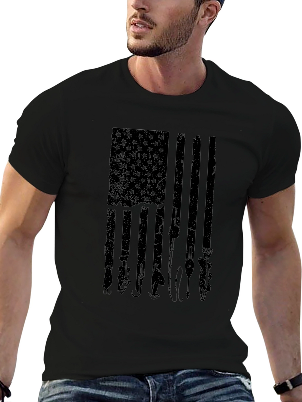 Fishing American Flag Graphic T-Shirt