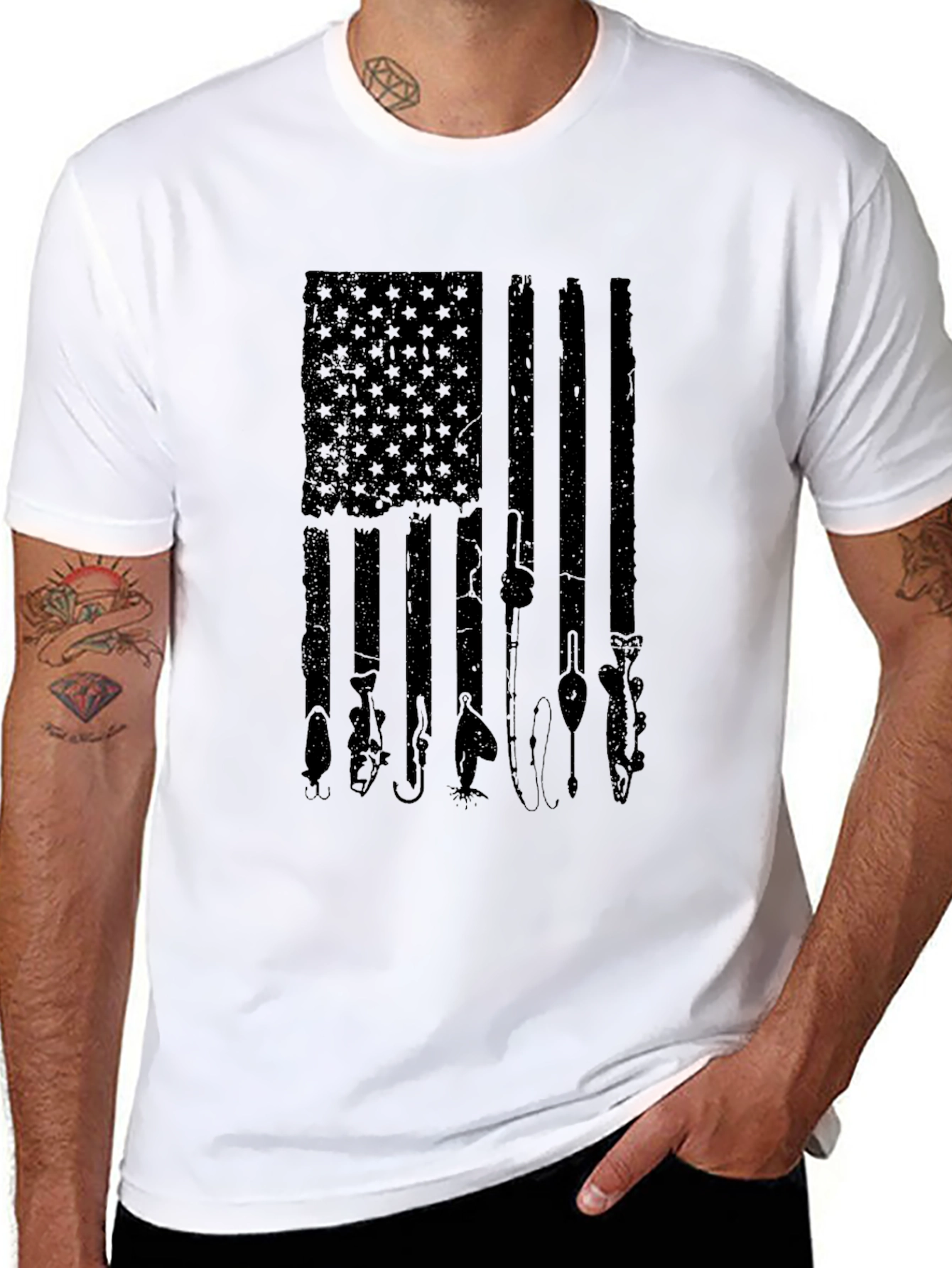 Fishing American Flag Graphic T-Shirt