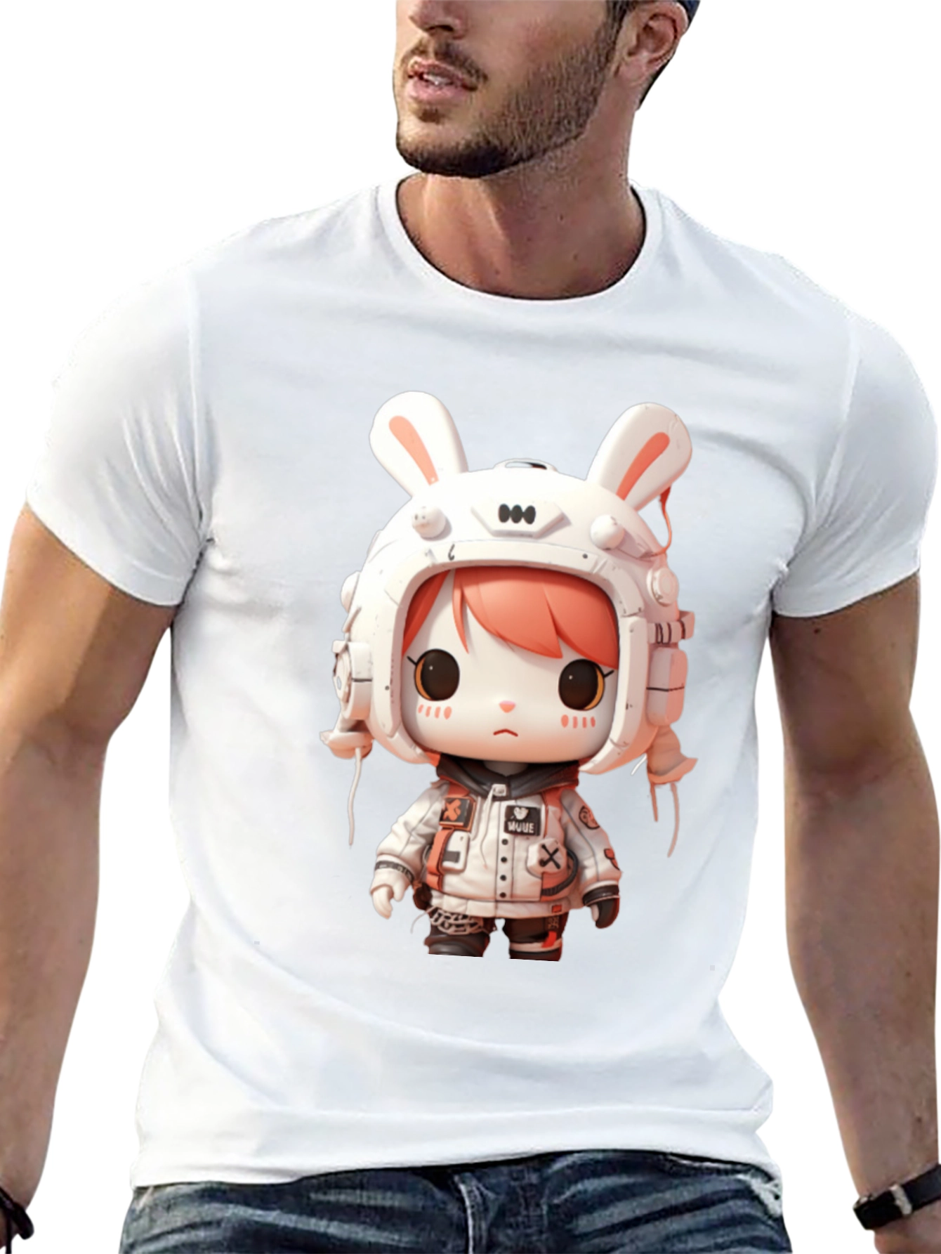 Anime Rabbit Astronaut Graphic T-Shirt