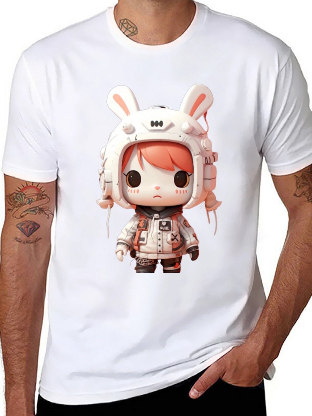 Anime Rabbit Astronaut Graphic T-Shirt