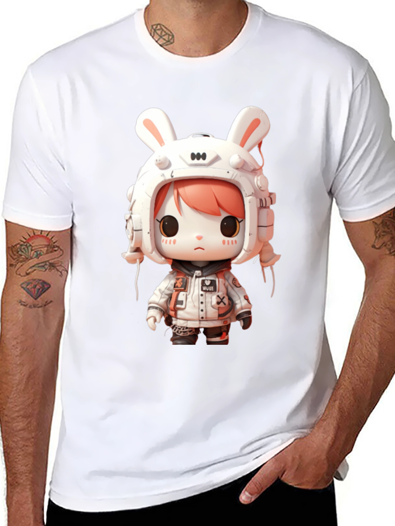 Anime Rabbit Astronaut Graphic T-Shirt