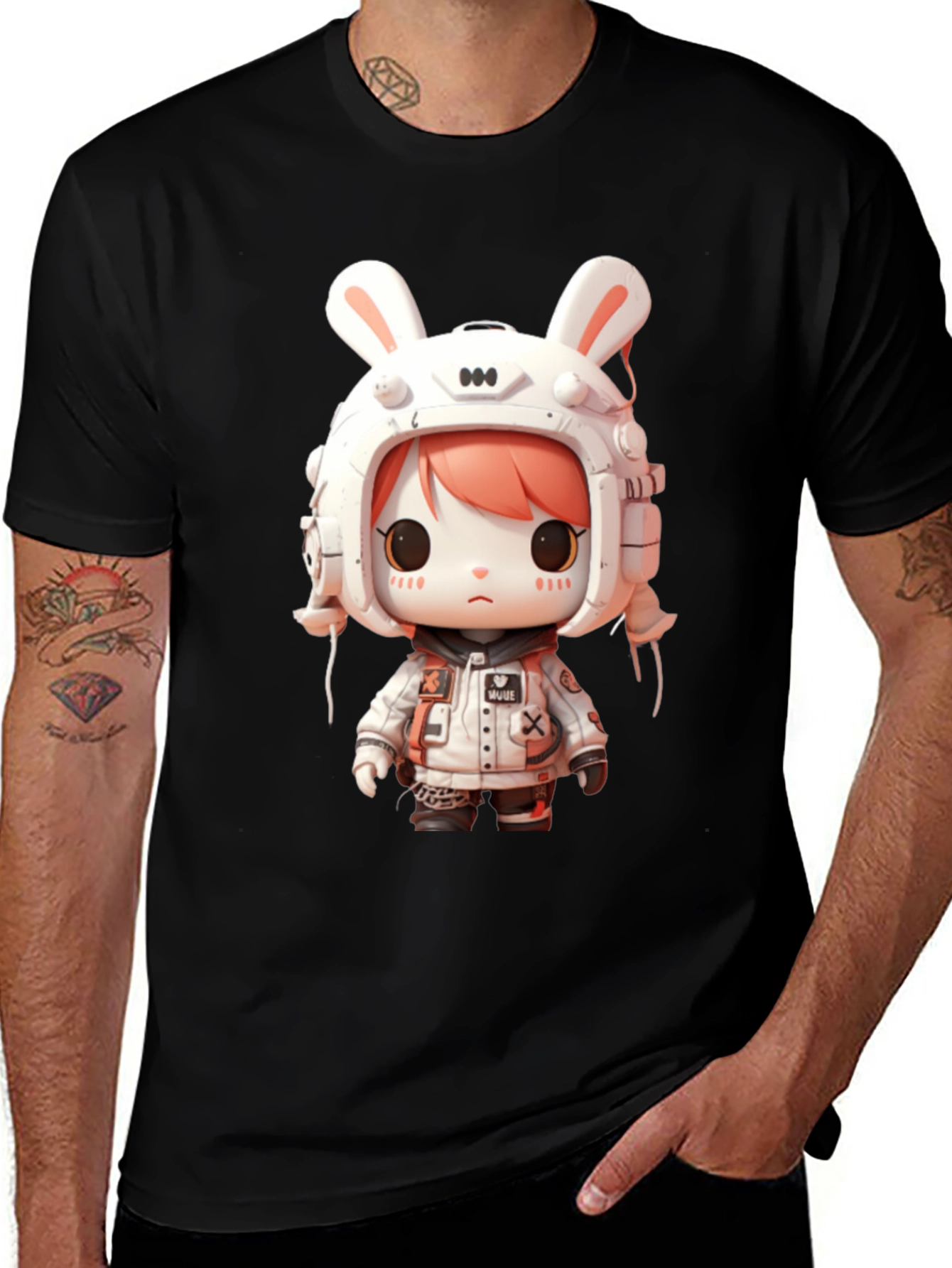 Anime Rabbit Astronaut Graphic T-Shirt