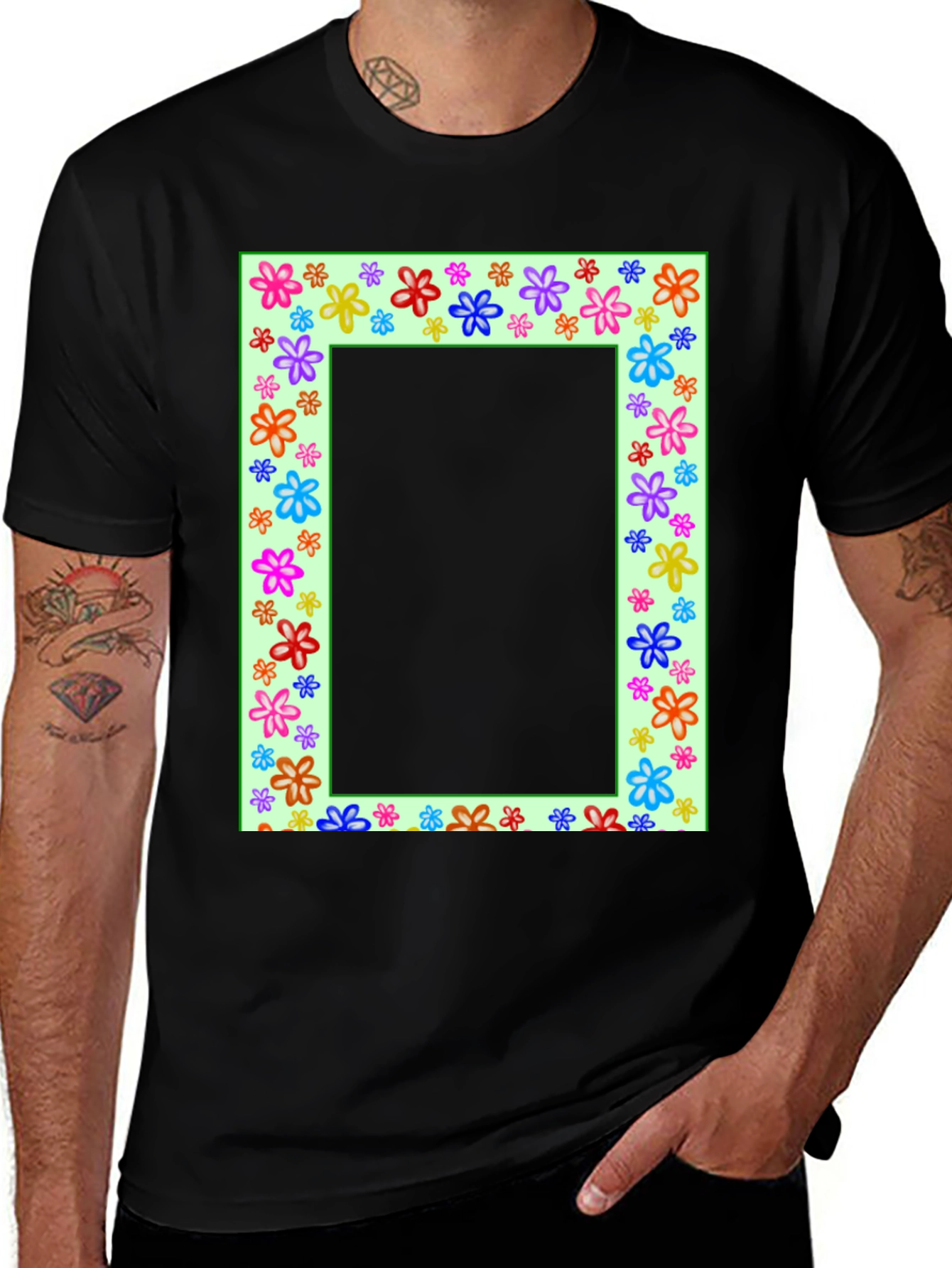 Floral Frame Graphic Tee - Colorful Design