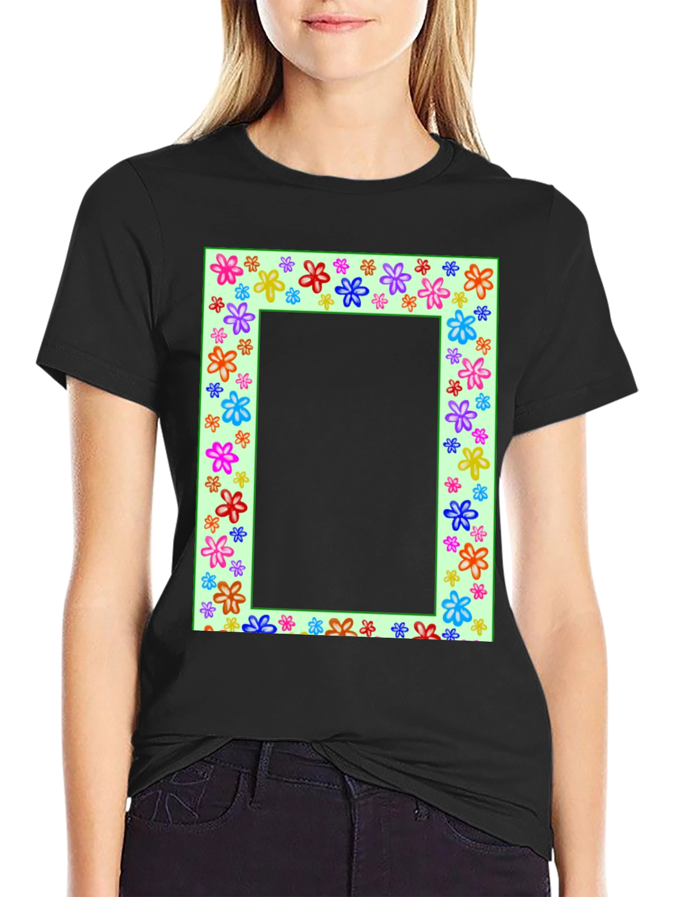 Floral Frame Graphic Tee - Colorful Design