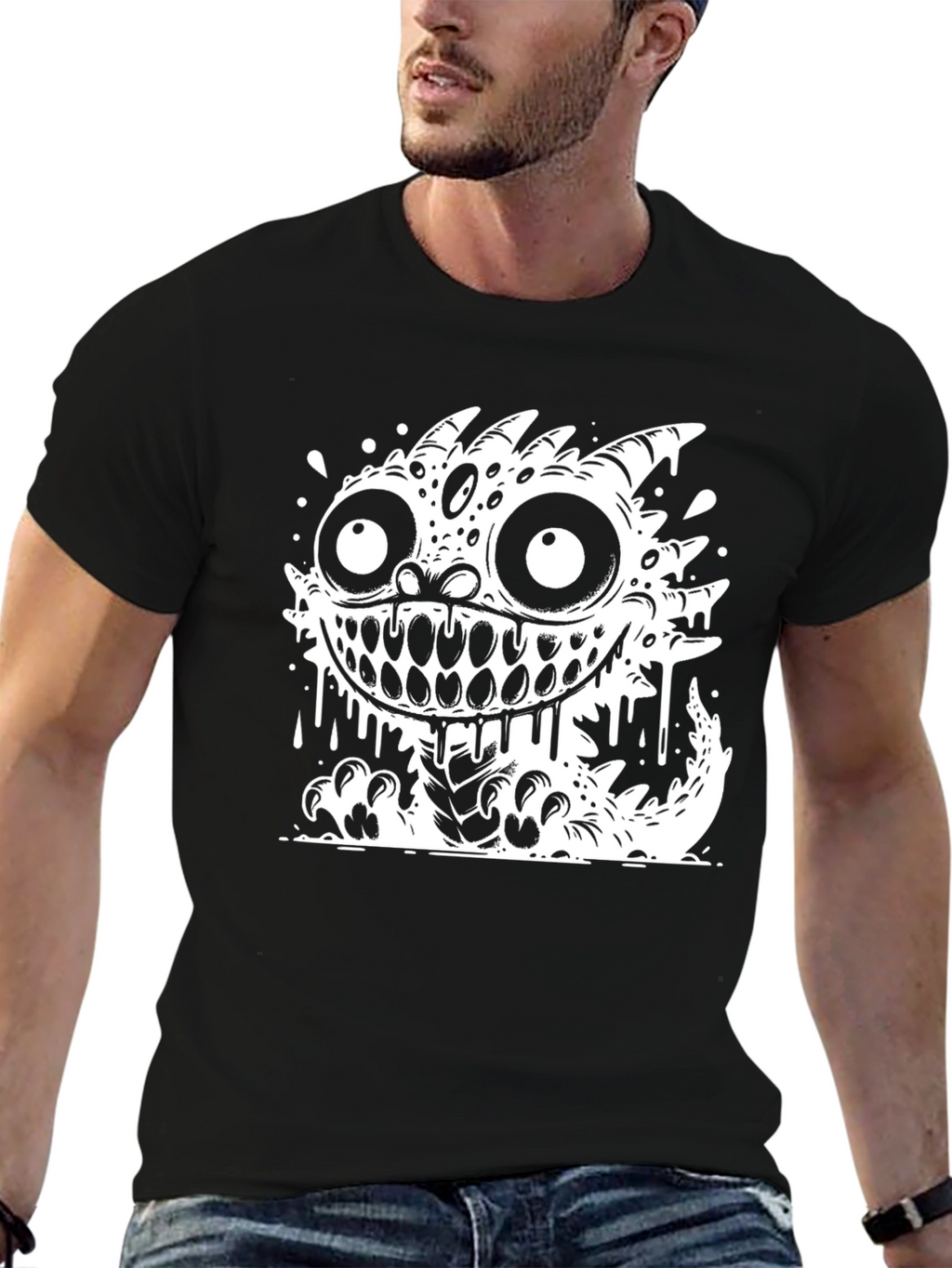 Monster Graphic Print Black T-Shirt