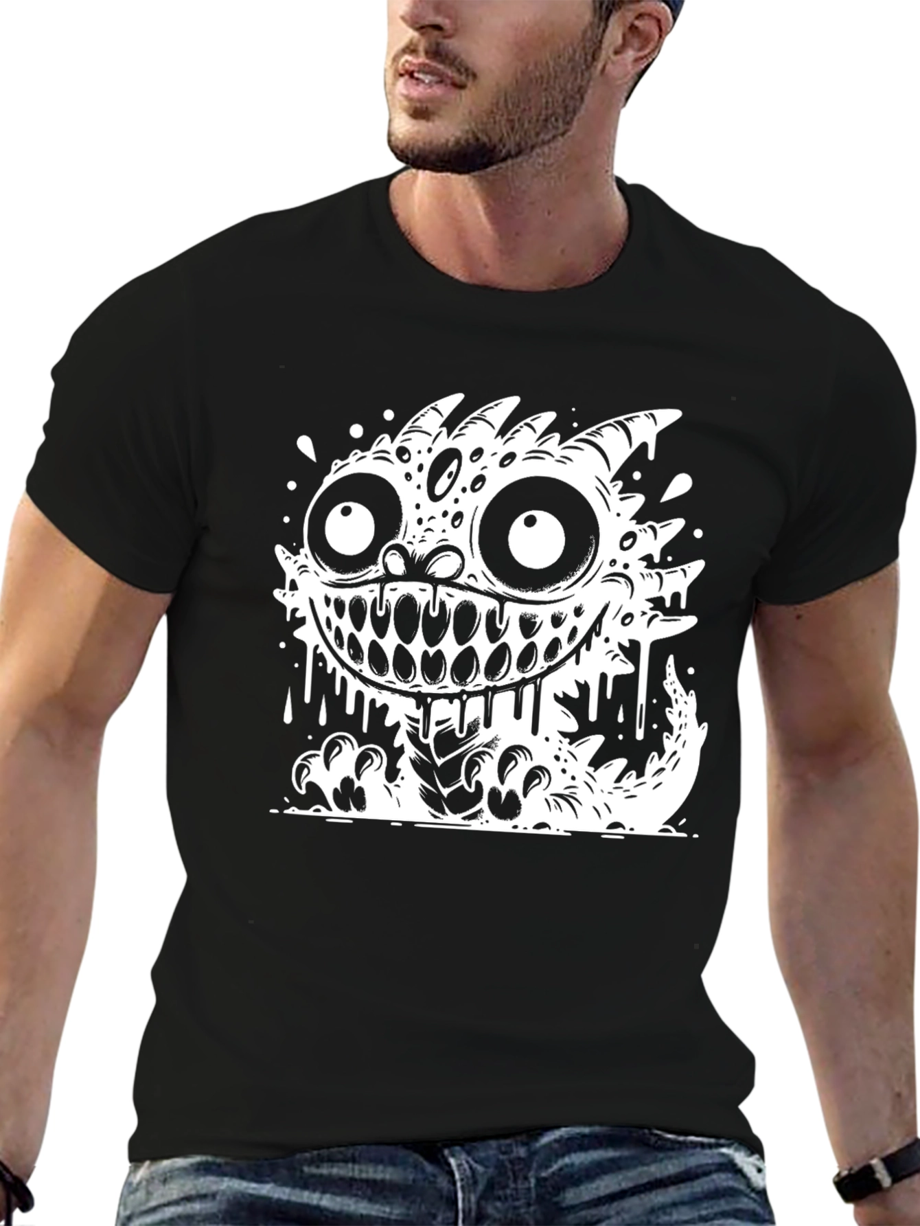 Monster Graphic Print Black T-Shirt