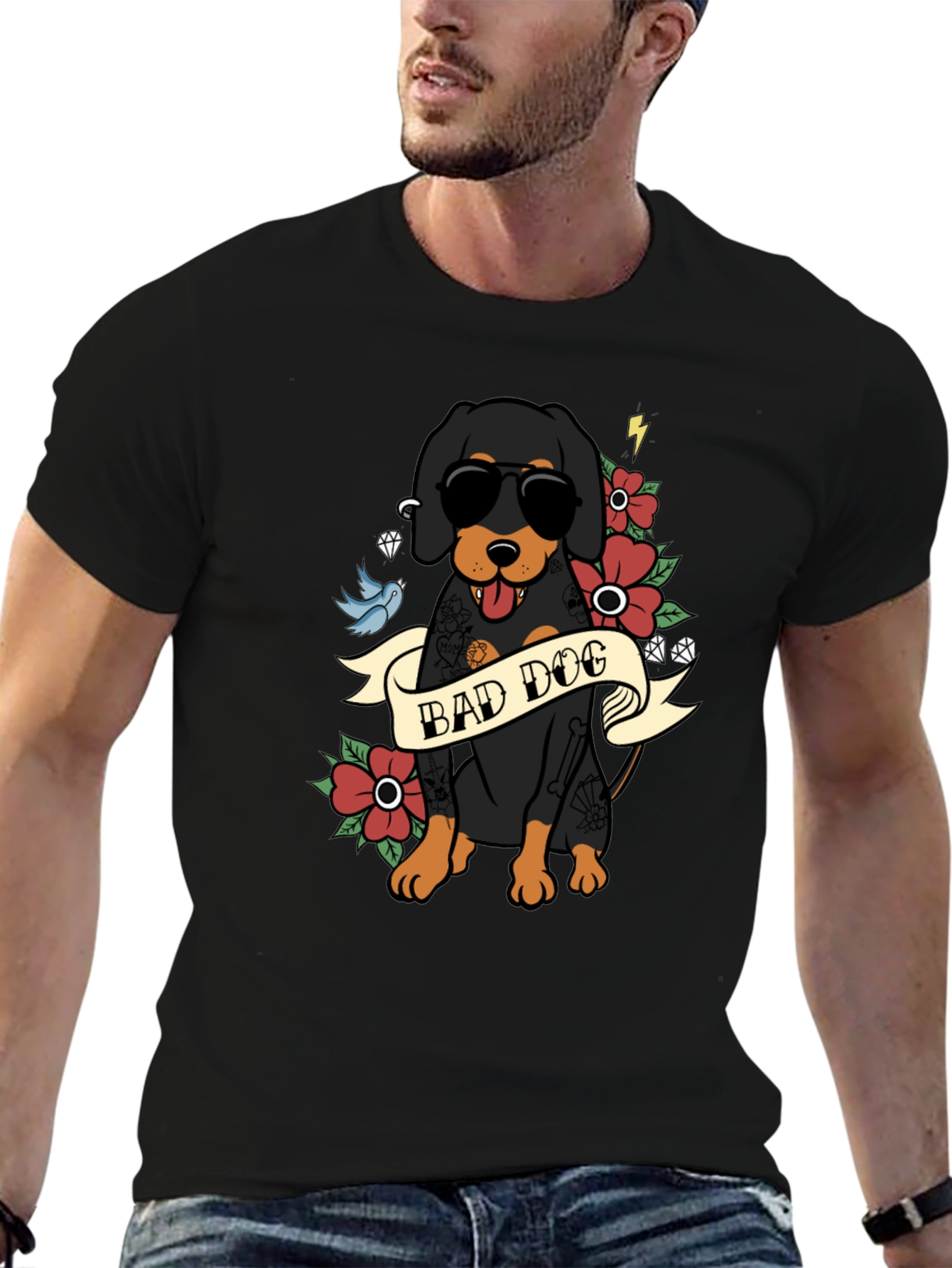 Bad Dog T-Shirt with Tattoo Style Graphic