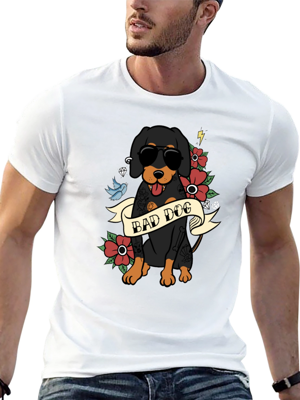 Bad Dog T-Shirt with Tattoo Style Graphic