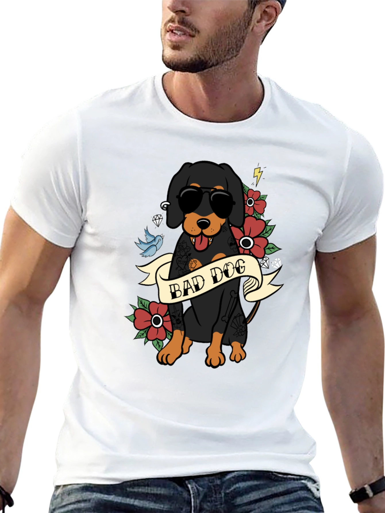 Bad Dog T-Shirt with Tattoo Style Graphic