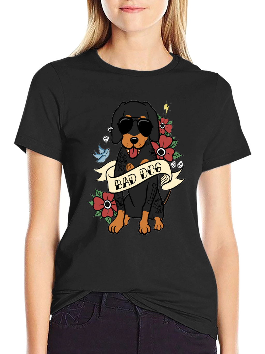 Bad Dog T-Shirt with Tattoo Style Graphic