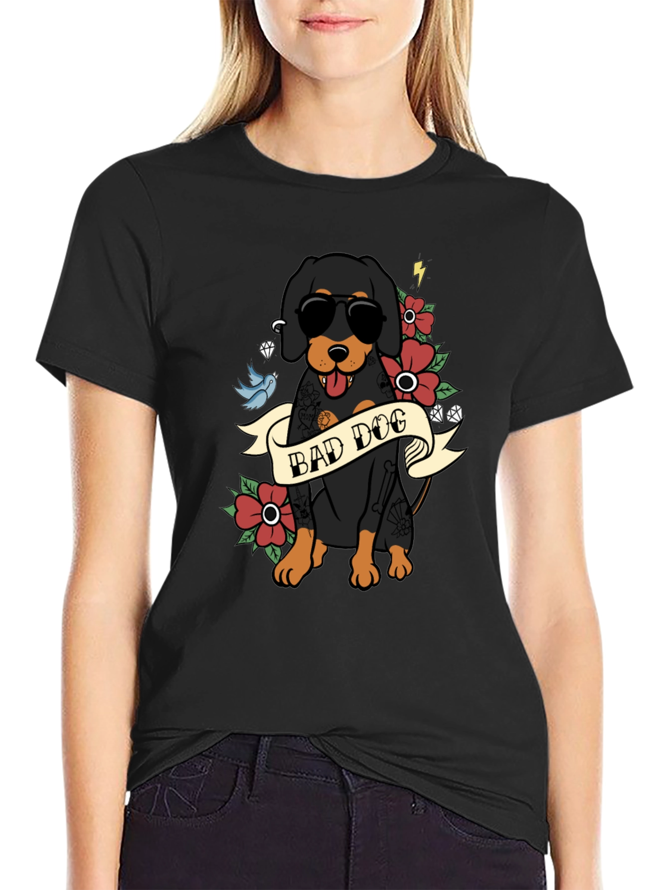 Bad Dog T-Shirt with Tattoo Style Graphic