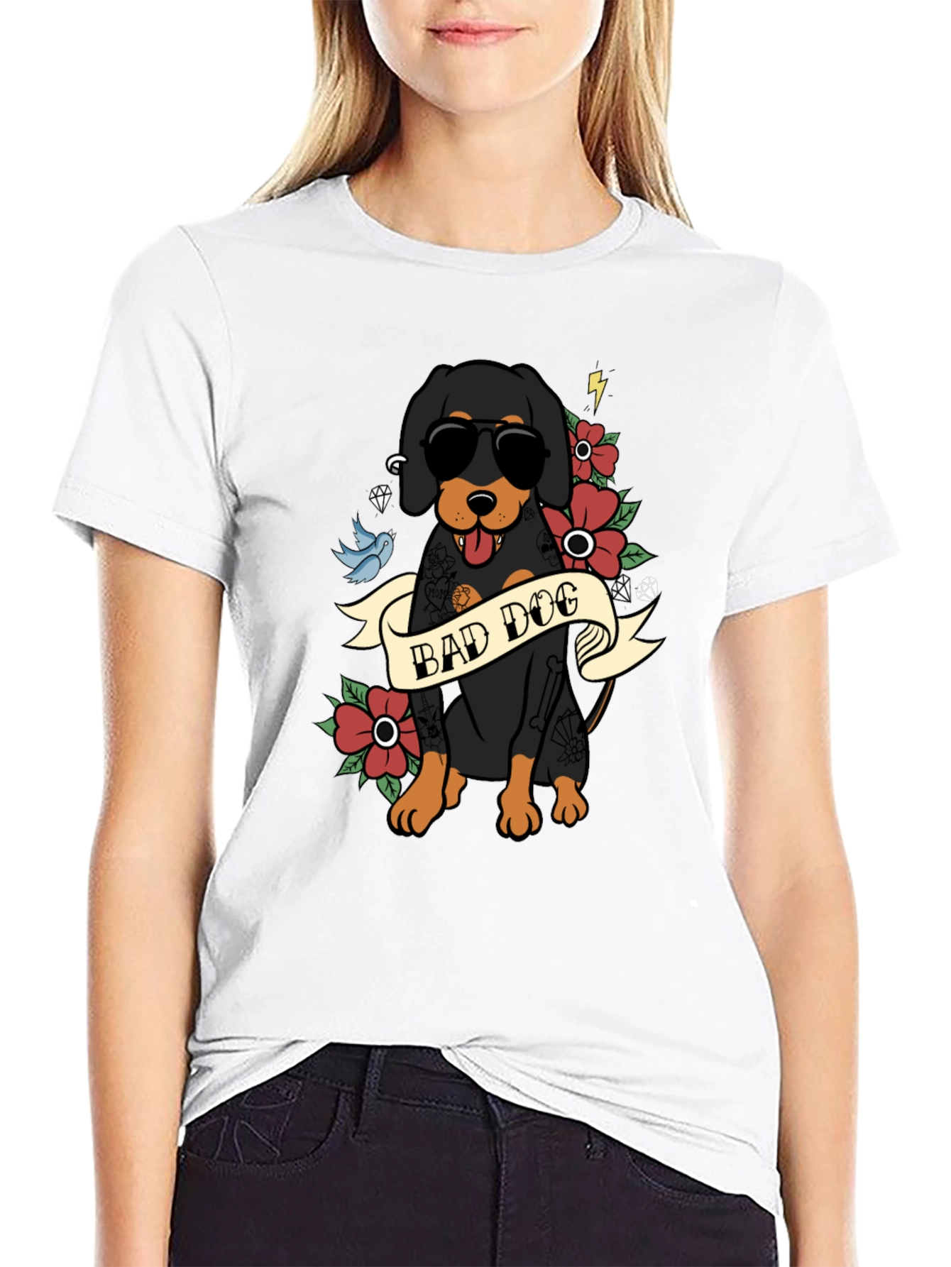 Bad Dog T-Shirt with Tattoo Style Graphic