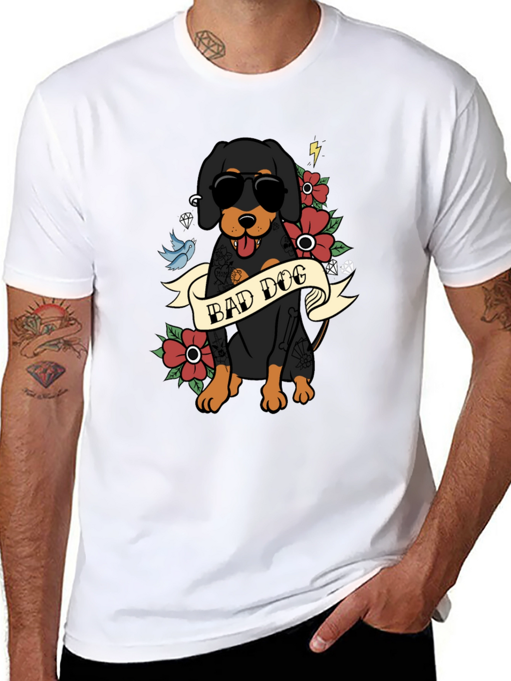 Bad Dog T-Shirt with Tattoo Style Graphic