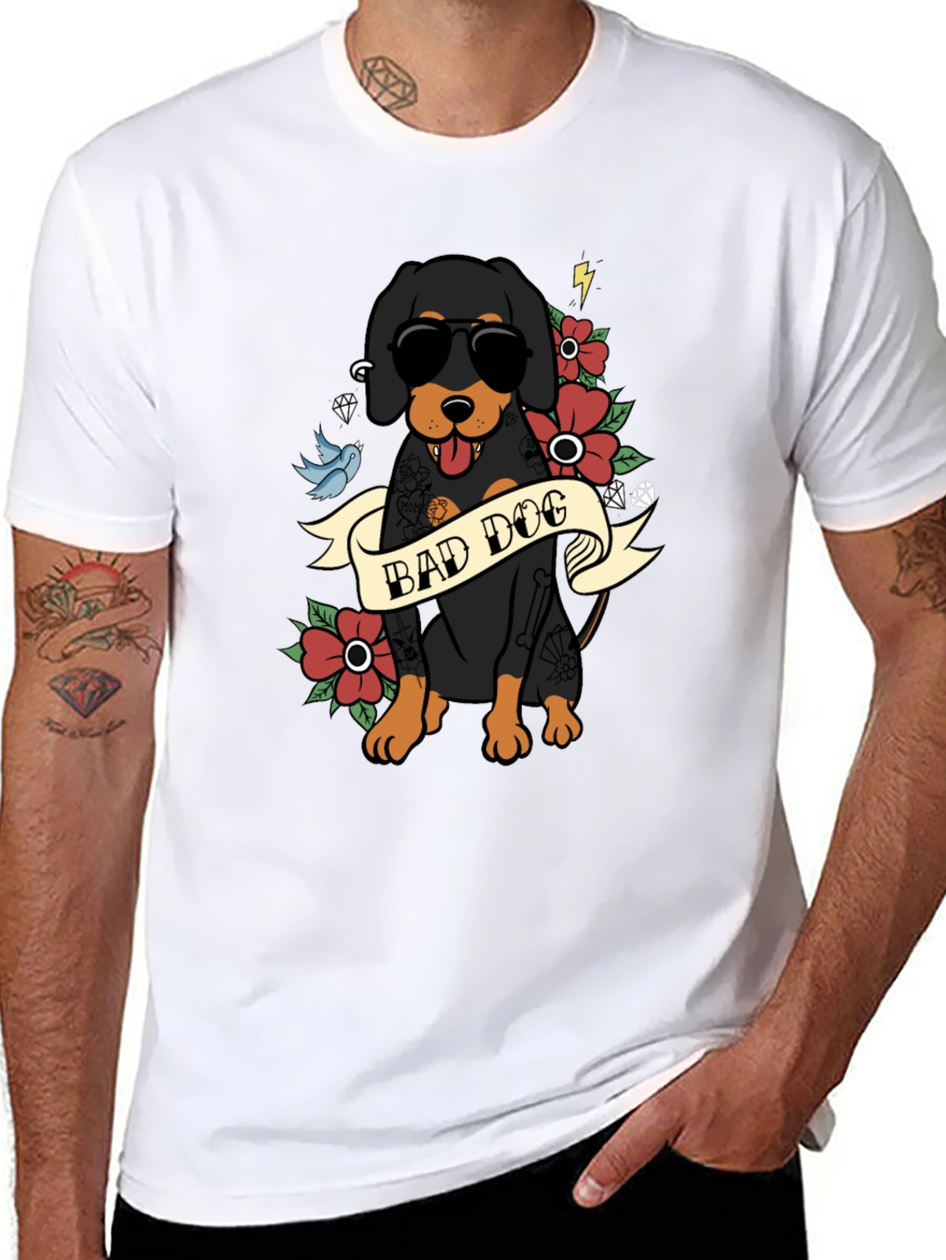 Bad Dog T-Shirt with Tattoo Style Graphic