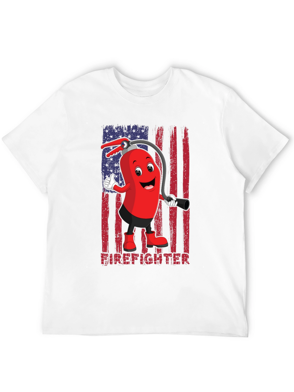 Firefighter Cartoon T-Shirt - American Flag Design