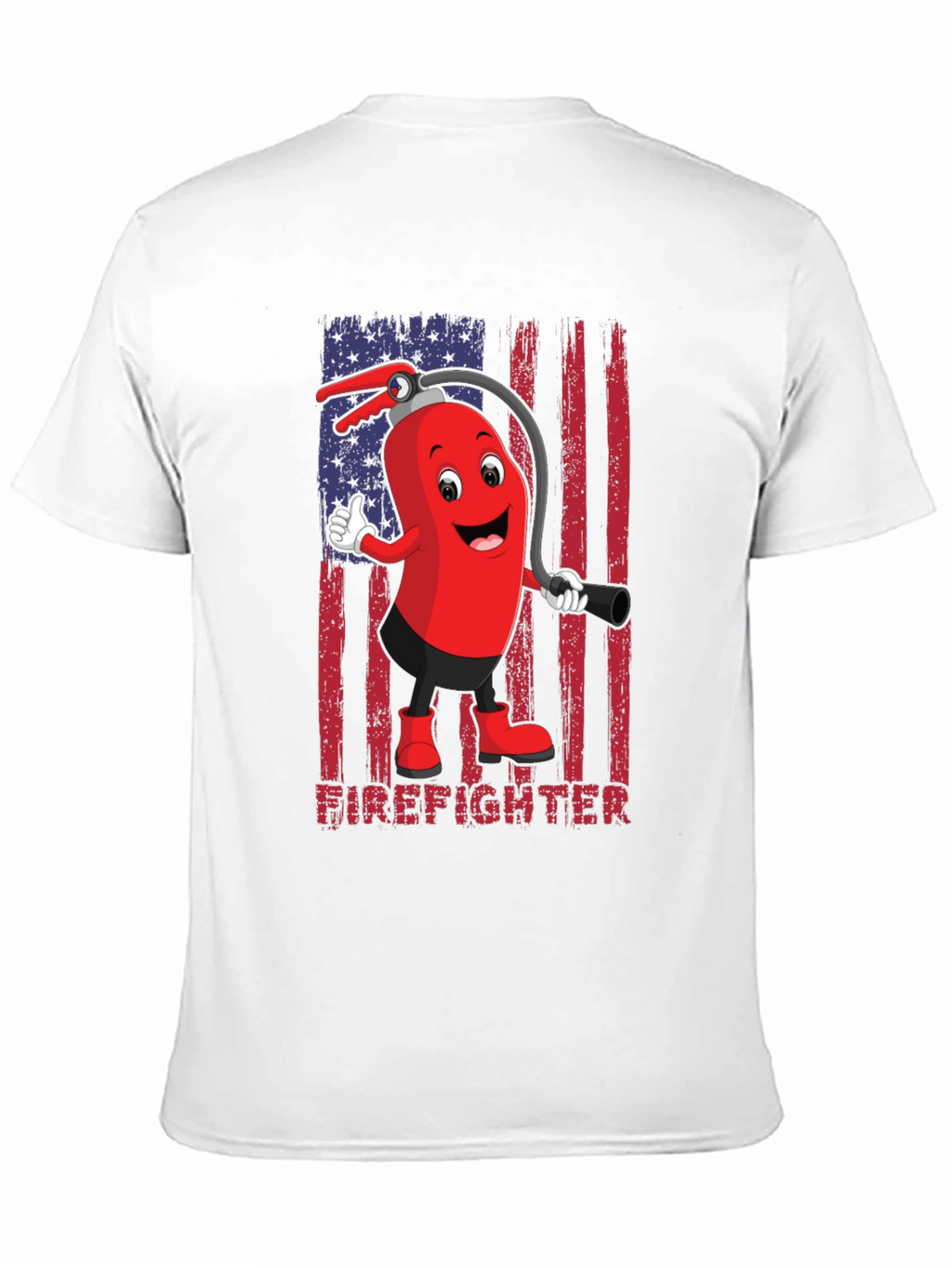 Firefighter Cartoon T-Shirt - American Flag Design