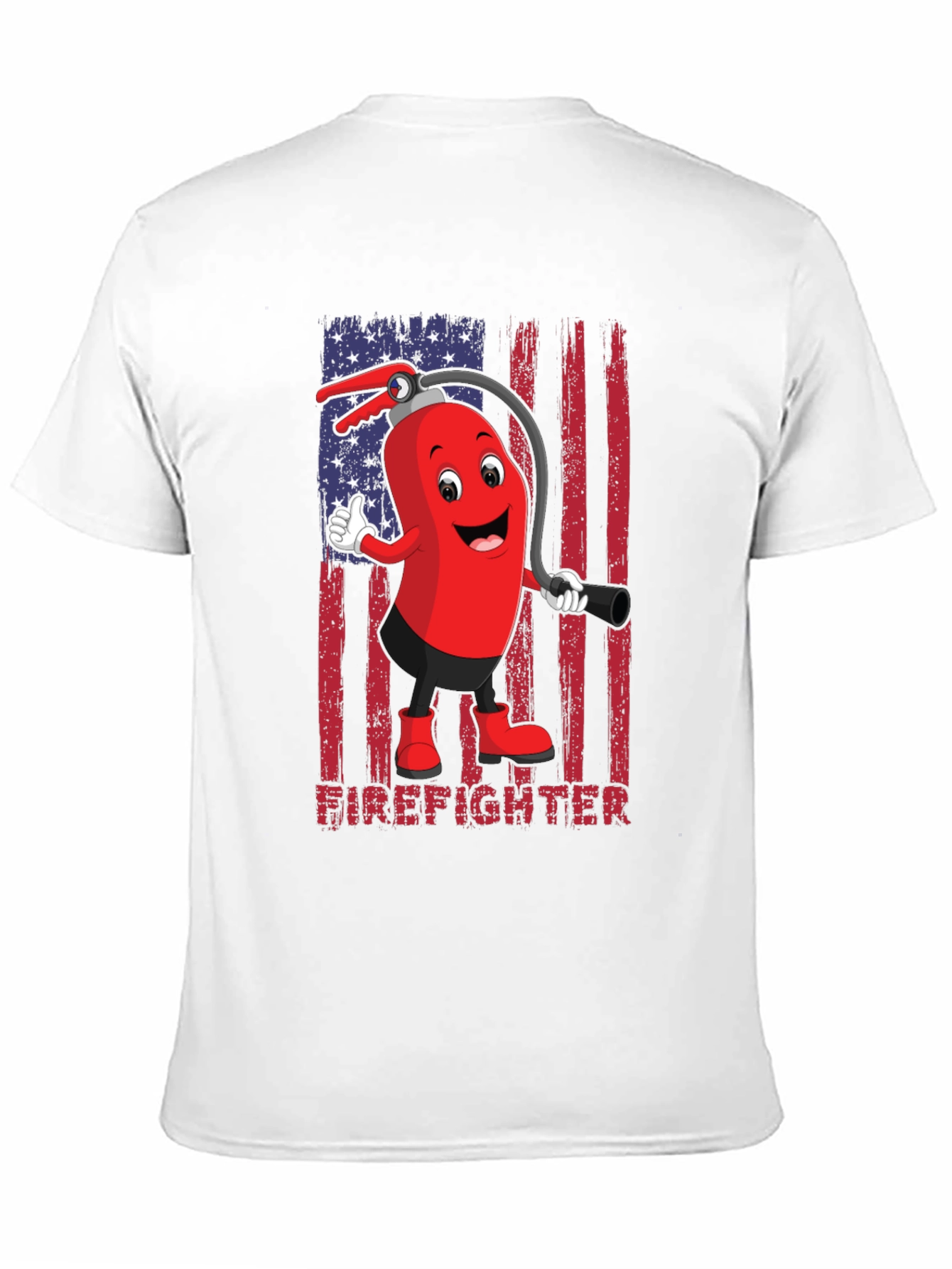 Firefighter Cartoon T-Shirt - American Flag Design