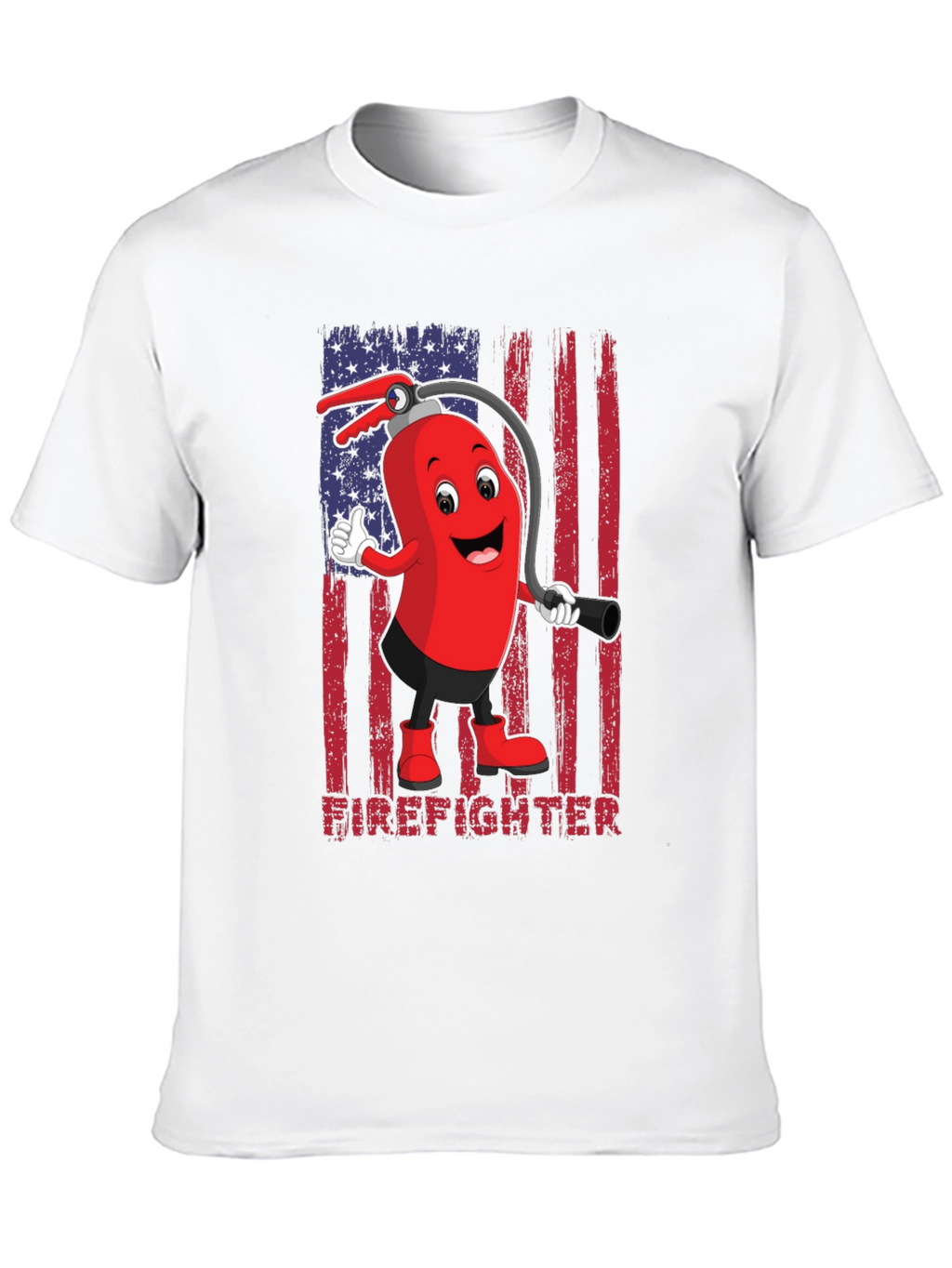 Firefighter Cartoon T-Shirt - American Flag Design