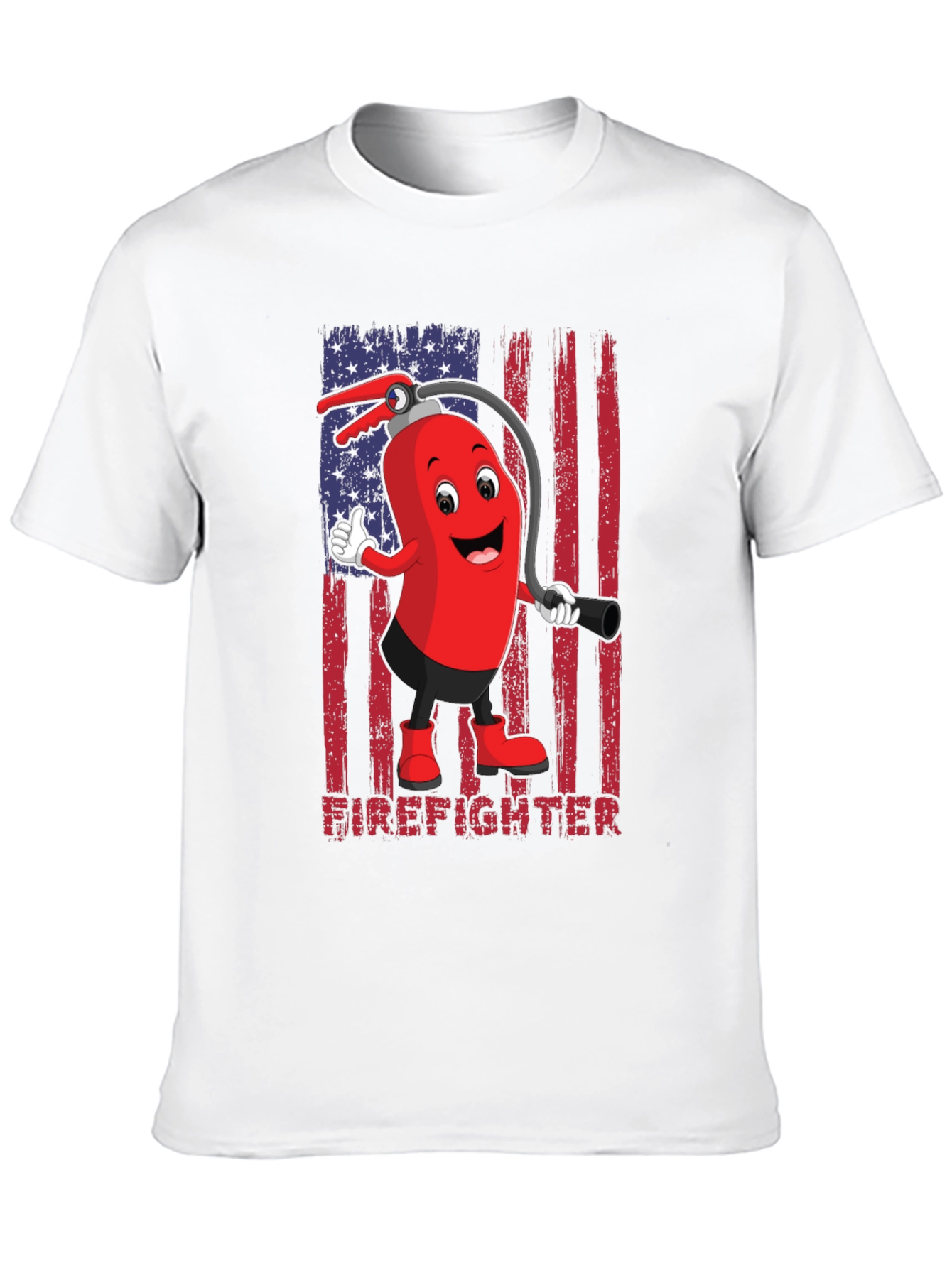 Firefighter Cartoon T-Shirt - American Flag Design