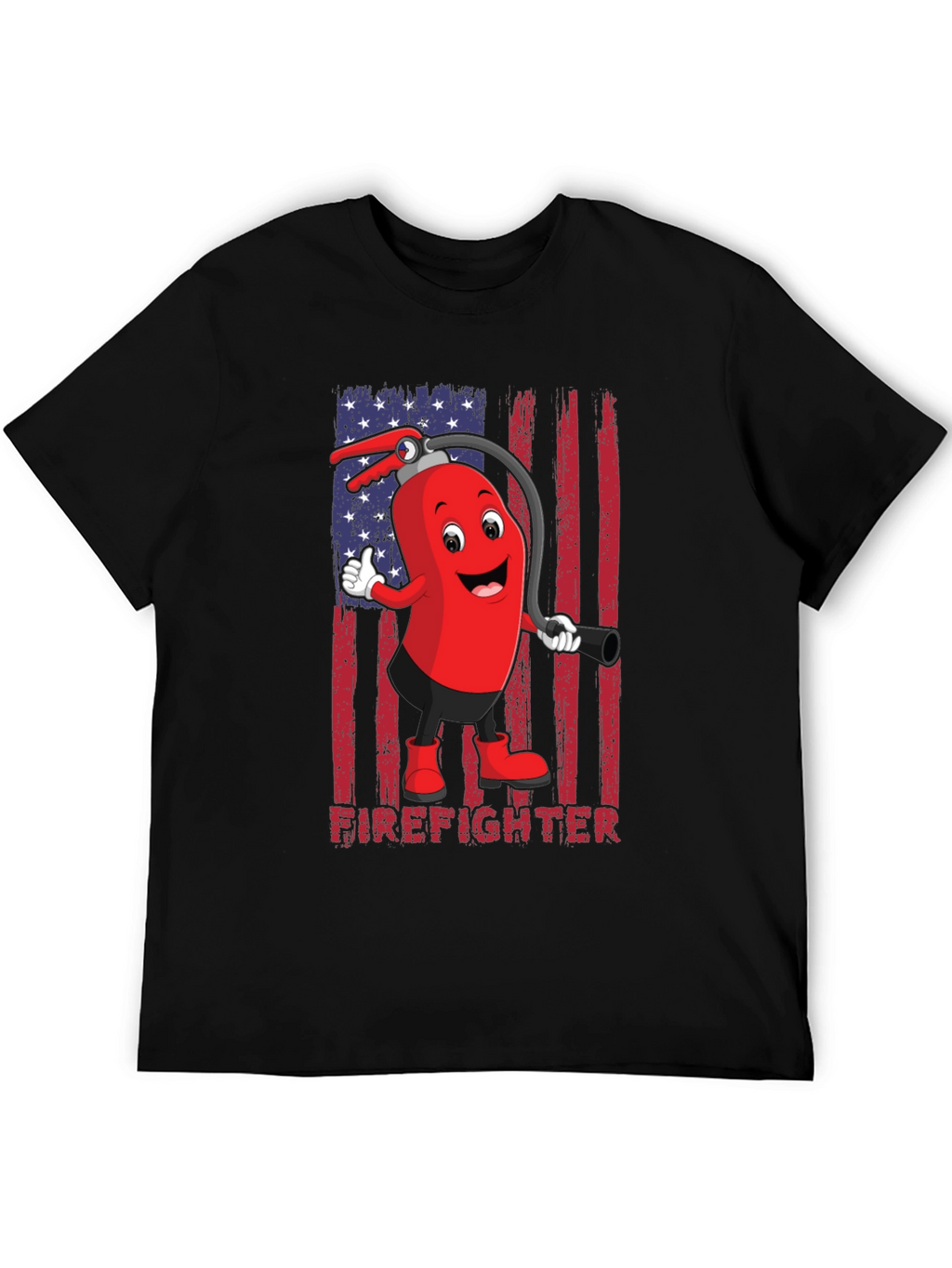 Firefighter Cartoon T-Shirt - American Flag Design