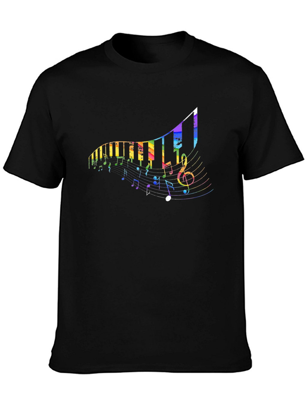 Rainbow Piano Keys & Notes Black T-Shirt