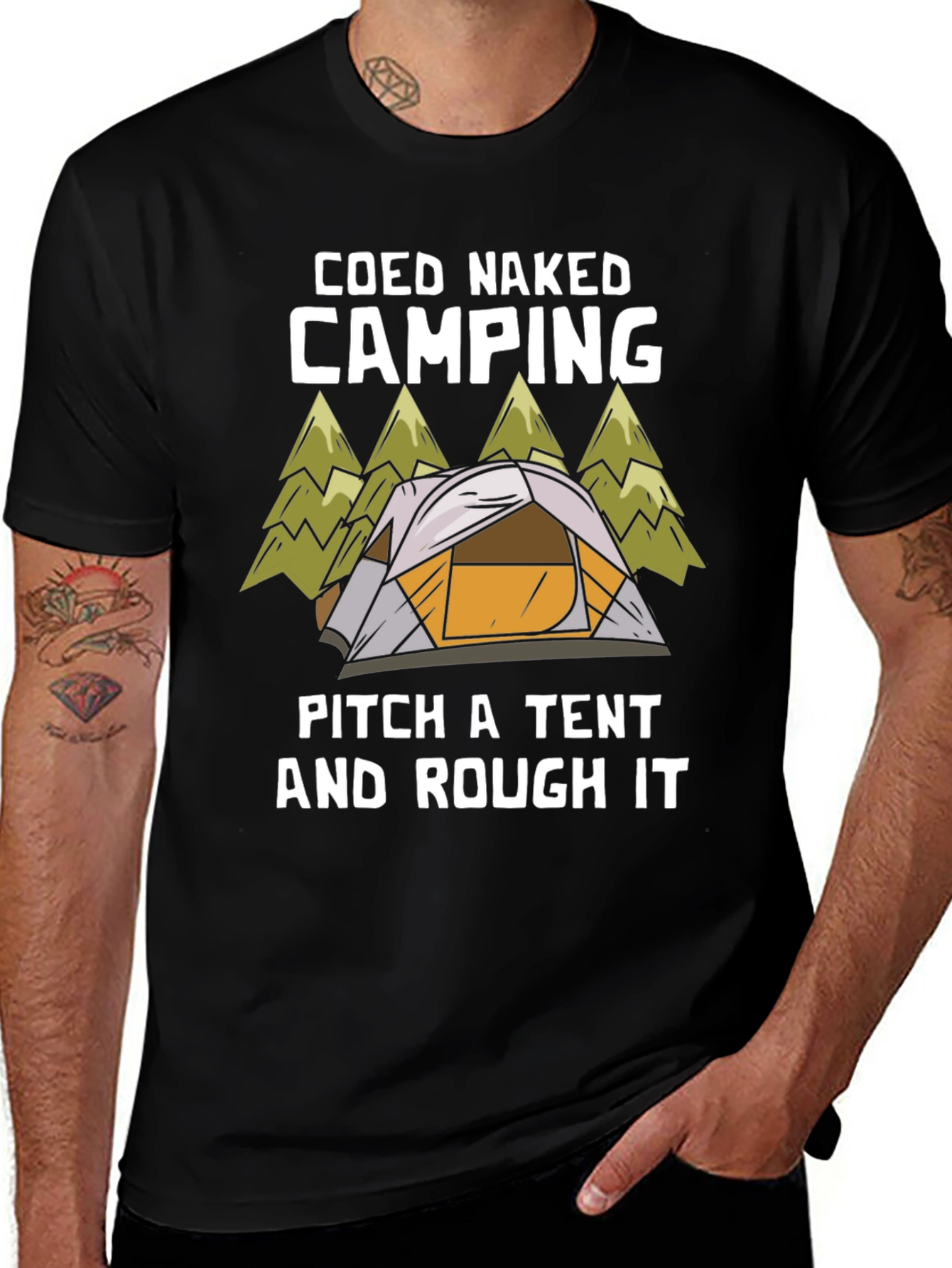 Coed Naked Camping T-Shirt: Pitch a Tent & Rough It!