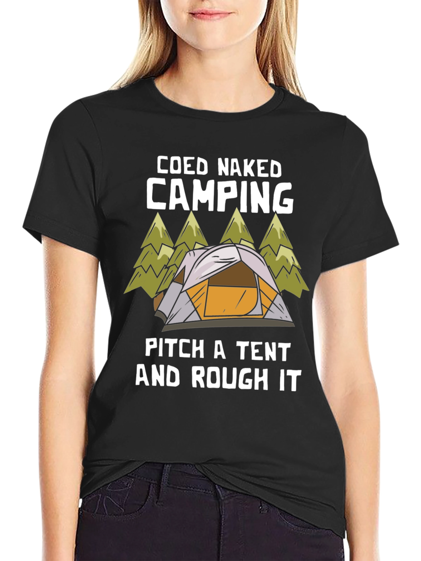 Coed Naked Camping T-Shirt: Pitch a Tent & Rough It!