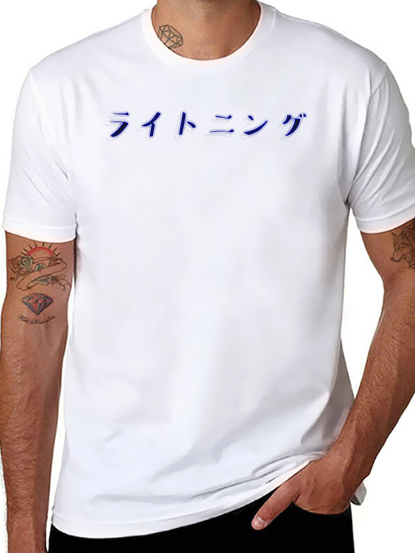 Black T-Shirt with Japanese Lightning Design