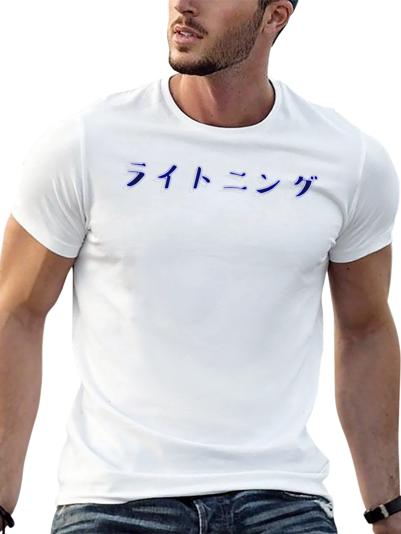 Black T-Shirt with Japanese Lightning Design