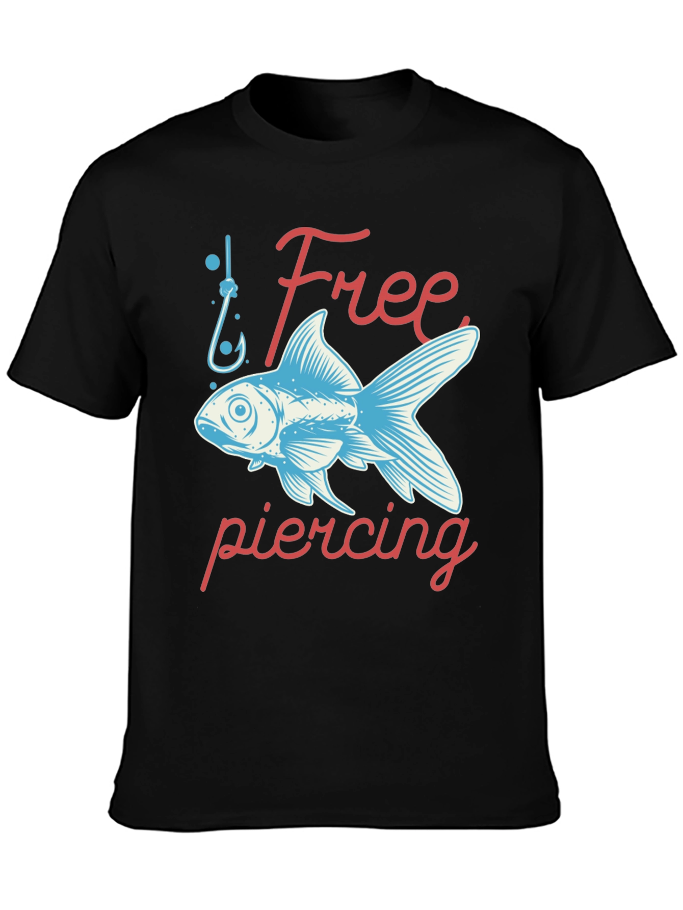 Free Piercing Fish Graphic Tee - Black Cotton T-Shirt
