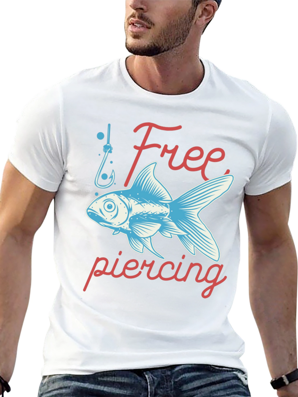 Free Piercing Fish Graphic Tee - Black Cotton T-Shirt
