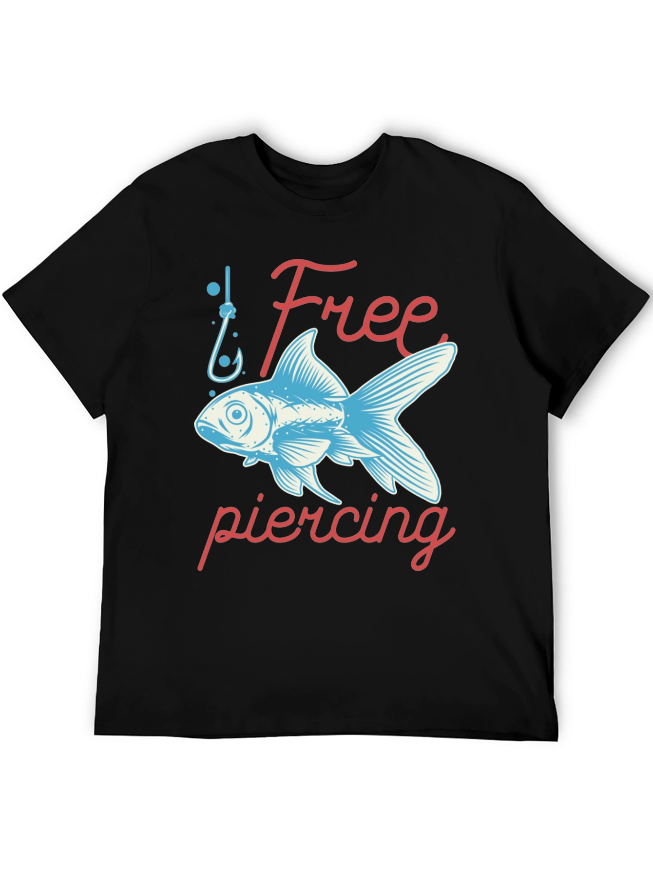 Free Piercing Fish Graphic Tee - Black Cotton T-Shirt