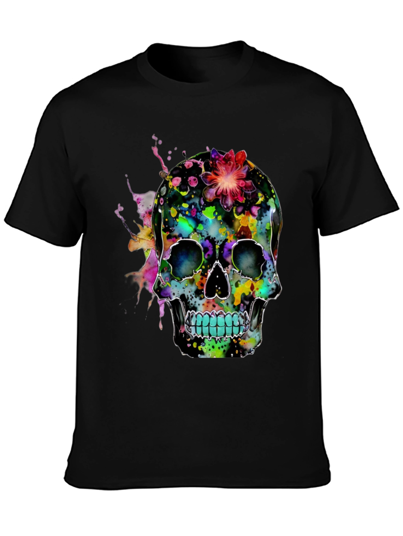 Colorful Skull Graphic Print T-Shirt